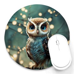 Owl Bird Bird Of Prey Ornithology Animal Round Mousepad by Pakemis