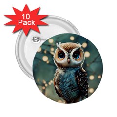 Owl Bird Bird Of Prey Ornithology Animal 2 25  Buttons (10 Pack)  by Pakemis