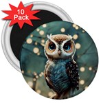 Owl Bird Bird Of Prey Ornithology Animal 3  Magnets (10 pack)  Front