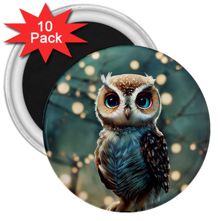 Owl Bird Bird Of Prey Ornithology Animal 3  Magnets (10 pack) 