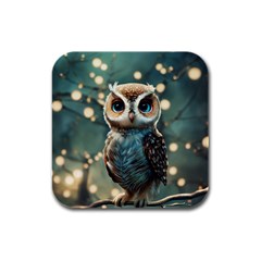 Owl Bird Bird Of Prey Ornithology Animal Rubber Square Coaster (4 Pack) by Pakemis