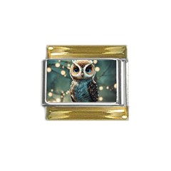 Owl Bird Bird Of Prey Ornithology Animal Gold Trim Italian Charm (9mm)