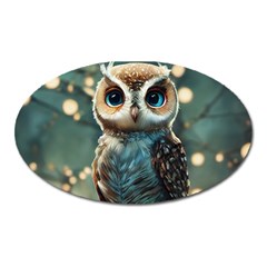 Owl Bird Bird Of Prey Ornithology Animal Oval Magnet by Pakemis