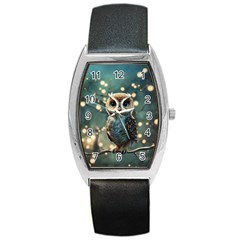 Owl Bird Bird Of Prey Ornithology Animal Barrel Style Metal Watch by Pakemis