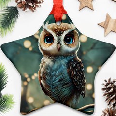 Owl Bird Bird Of Prey Ornithology Animal Star Ornament (two Sides) by Pakemis