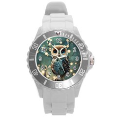 Owl Bird Bird Of Prey Ornithology Animal Round Plastic Sport Watch (l) by Pakemis