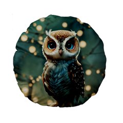 Owl Bird Bird Of Prey Ornithology Animal Standard 15  Premium Round Cushions by Pakemis