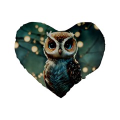 Owl Bird Bird Of Prey Ornithology Animal Standard 16  Premium Heart Shape Cushions by Pakemis