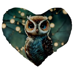 Owl Bird Bird Of Prey Ornithology Animal Large 19  Premium Heart Shape Cushions by Pakemis