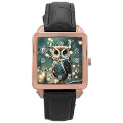 Owl Bird Bird Of Prey Ornithology Animal Rose Gold Leather Watch  by Pakemis