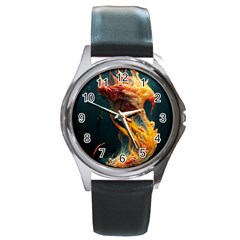 Flame Deep Sea Underwater Creature Wild Round Metal Watch by Pakemis