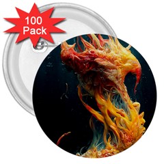 Flame Deep Sea Underwater Creature Wild 3  Buttons (100 Pack)  by Pakemis