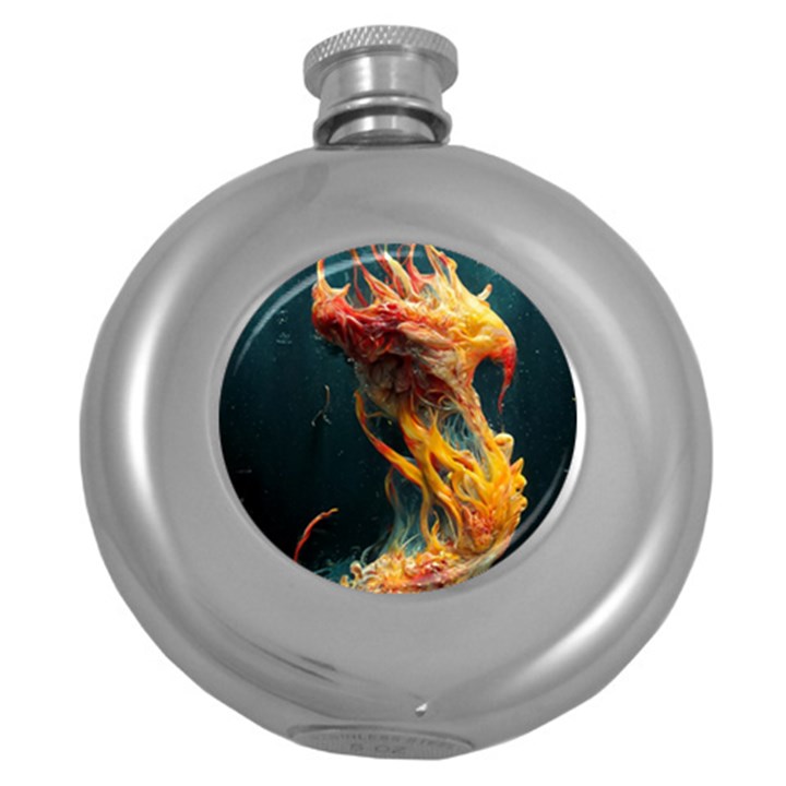 Flame Deep Sea Underwater Creature Wild Round Hip Flask (5 oz)