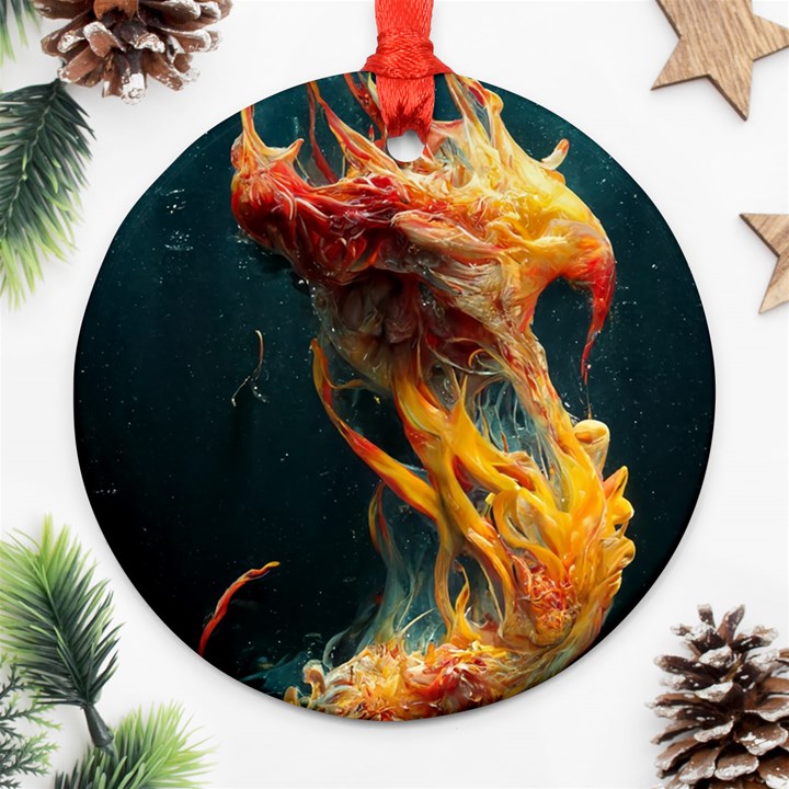 Flame Deep Sea Underwater Creature Wild Round Ornament (Two Sides)