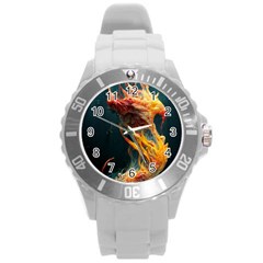 Flame Deep Sea Underwater Creature Wild Round Plastic Sport Watch (l) by Pakemis