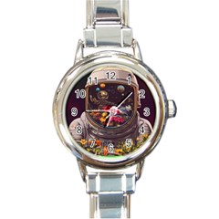 Astronaut Universe Planting Flowers Cosmos Jpg Round Italian Charm Watch