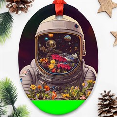 Astronaut Universe Planting Flowers Cosmos Jpg Ornament (Oval)