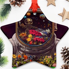 Astronaut Universe Planting Flowers Cosmos Jpg Ornament (Star)