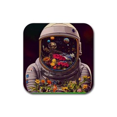 Astronaut Universe Planting Flowers Cosmos Jpg Rubber Coaster (Square)