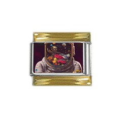 Astronaut Universe Planting Flowers Cosmos Jpg Gold Trim Italian Charm (9mm)