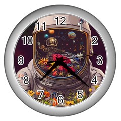 Astronaut Universe Planting Flowers Cosmos Jpg Wall Clock (Silver)