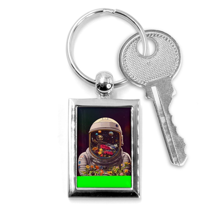 Astronaut Universe Planting Flowers Cosmos Jpg Key Chain (Rectangle)