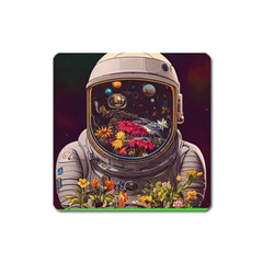 Astronaut Universe Planting Flowers Cosmos Jpg Square Magnet by Pakemis