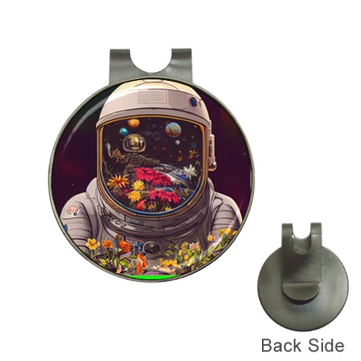 Astronaut Universe Planting Flowers Cosmos Jpg Hat Clips with Golf Markers