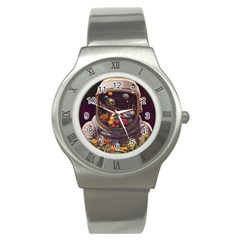 Astronaut Universe Planting Flowers Cosmos Jpg Stainless Steel Watch