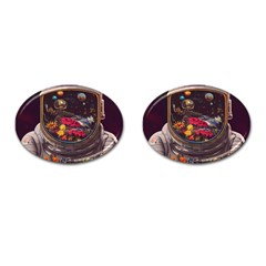 Astronaut Universe Planting Flowers Cosmos Jpg Cufflinks (Oval)