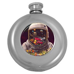 Astronaut Universe Planting Flowers Cosmos Jpg Round Hip Flask (5 Oz) by Pakemis