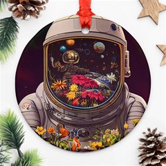 Astronaut Universe Planting Flowers Cosmos Jpg Round Ornament (Two Sides)