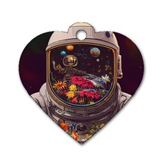 Astronaut Universe Planting Flowers Cosmos Jpg Dog Tag Heart (One Side)