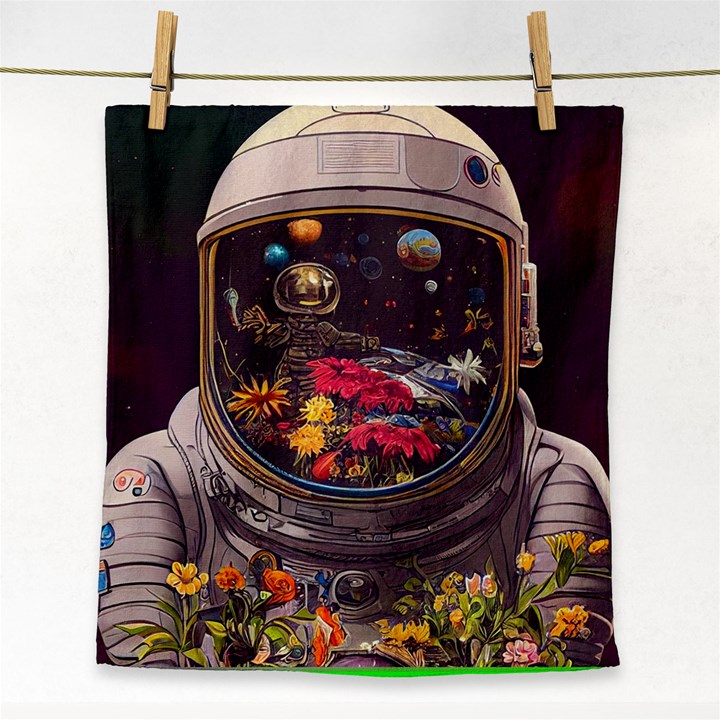 Astronaut Universe Planting Flowers Cosmos Jpg Face Towel