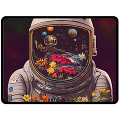 Astronaut Universe Planting Flowers Cosmos Jpg Fleece Blanket (large) by Pakemis