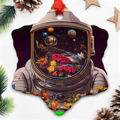 Astronaut Universe Planting Flowers Cosmos Jpg Ornament (Snowflake)