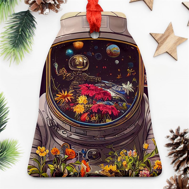 Astronaut Universe Planting Flowers Cosmos Jpg Ornament (Bell)