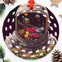 Astronaut Universe Planting Flowers Cosmos Jpg Round Filigree Ornament (Two Sides)