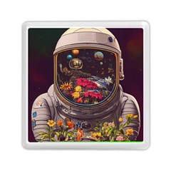 Astronaut Universe Planting Flowers Cosmos Jpg Memory Card Reader (square) by Pakemis