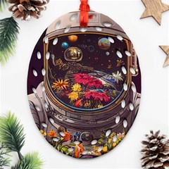 Astronaut Universe Planting Flowers Cosmos Jpg Ornament (Oval Filigree)