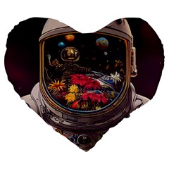 Astronaut Universe Planting Flowers Cosmos Jpg Large 19  Premium Heart Shape Cushions