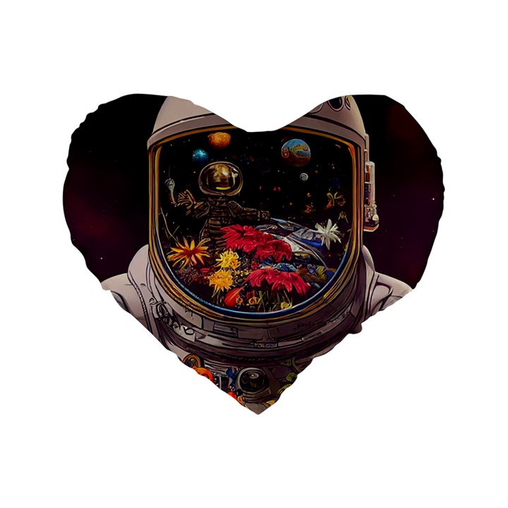 Astronaut Universe Planting Flowers Cosmos Jpg Standard 16  Premium Flano Heart Shape Cushions