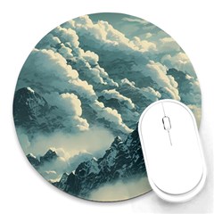 Mountains Alps Nature Clouds Sky Fresh Air Round Mousepad by Pakemis