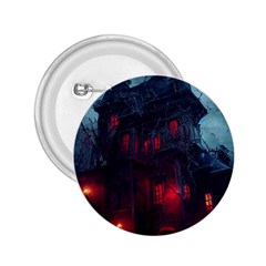 Haunted House Halloween Cemetery Moonlight 2 25  Buttons