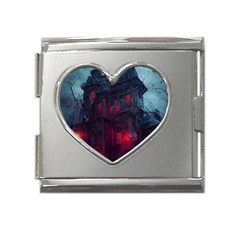 Haunted House Halloween Cemetery Moonlight Mega Link Heart Italian Charm (18mm)