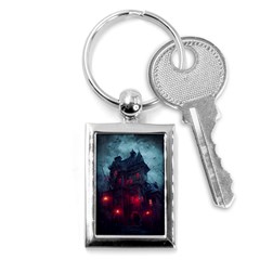 Haunted House Halloween Cemetery Moonlight Key Chain (rectangle) by Pakemis