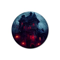 Haunted House Halloween Cemetery Moonlight Rubber Coaster (round) by Pakemis