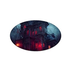 Haunted House Halloween Cemetery Moonlight Sticker (oval) by Pakemis