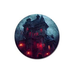 Haunted House Halloween Cemetery Moonlight Magnet 3  (round) by Pakemis