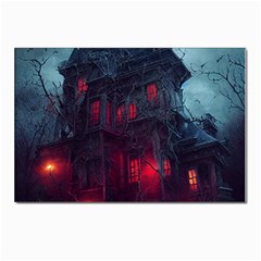 Haunted House Halloween Cemetery Moonlight Postcards 5  X 7  (pkg Of 10)